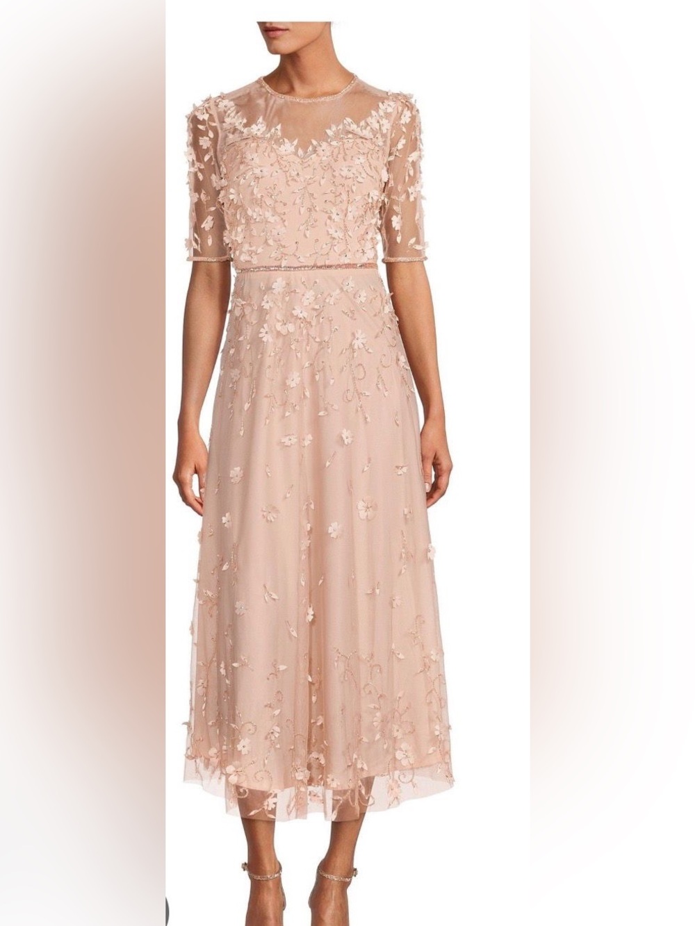 Pisarro Nights Blush Pink 3D Floral Embroidered Evening dress